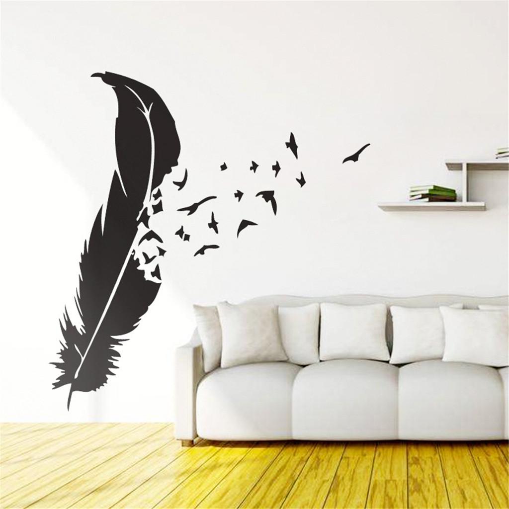 Buy DIY Bird Feather Removable Wall Decal Family Home Sticker Mural Art ...