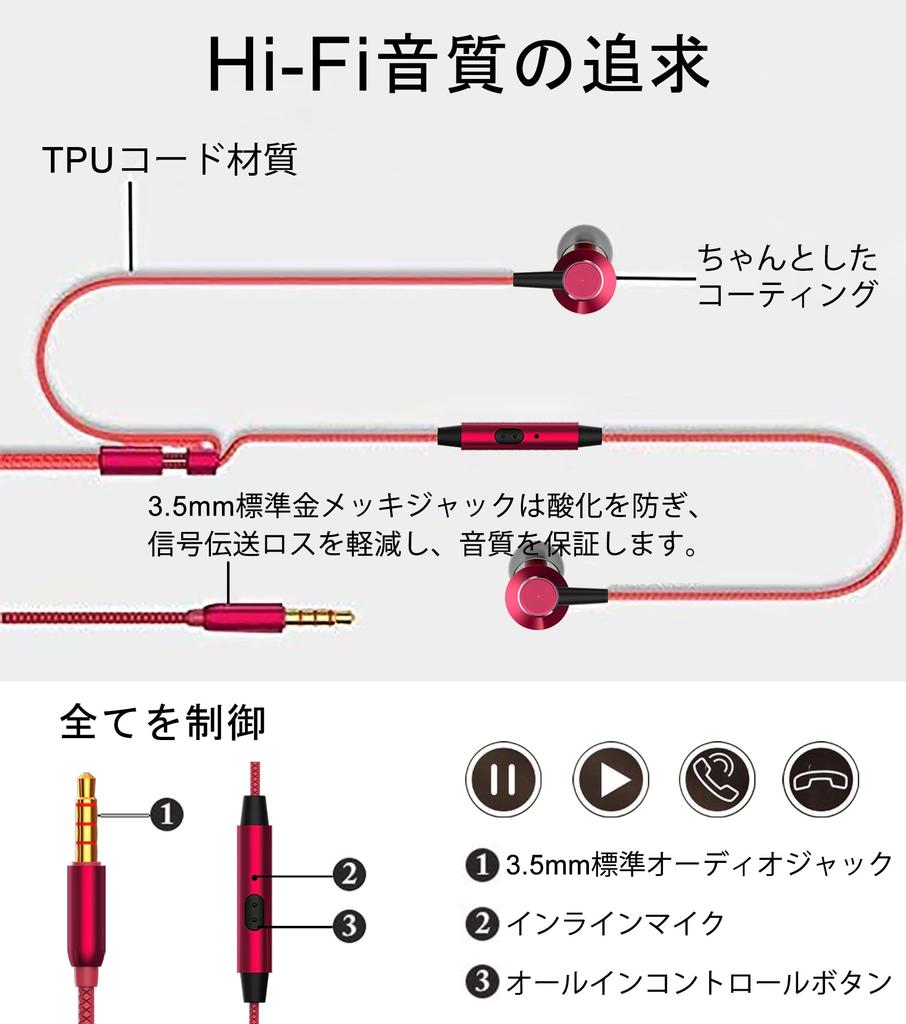 Wired HIFI Sound Noise with Heavy Calls High Clear Stereo Red Earphones, In-ear Type, Earphones, 3.5mm Jack, Quality, Canceling, Microphone, Bass,
