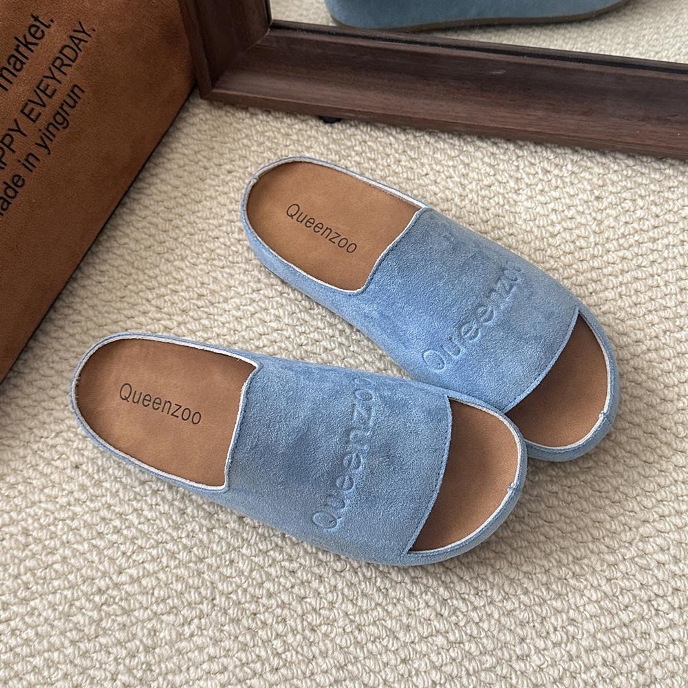Nuove pantofole da donna con punta chiusa, punta rotonda, zoccoli in pelle scamosciata, sandali autunnali, nuovi retrò, tinta unita, fondo piatto, scarpe con cinturino posteriore da donna