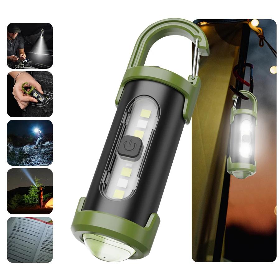Rechargeable Keychain Camping Tent Lamp Multifunction COB Work Light Outdoor Emergency Torch Light for Walking Searching Hiking