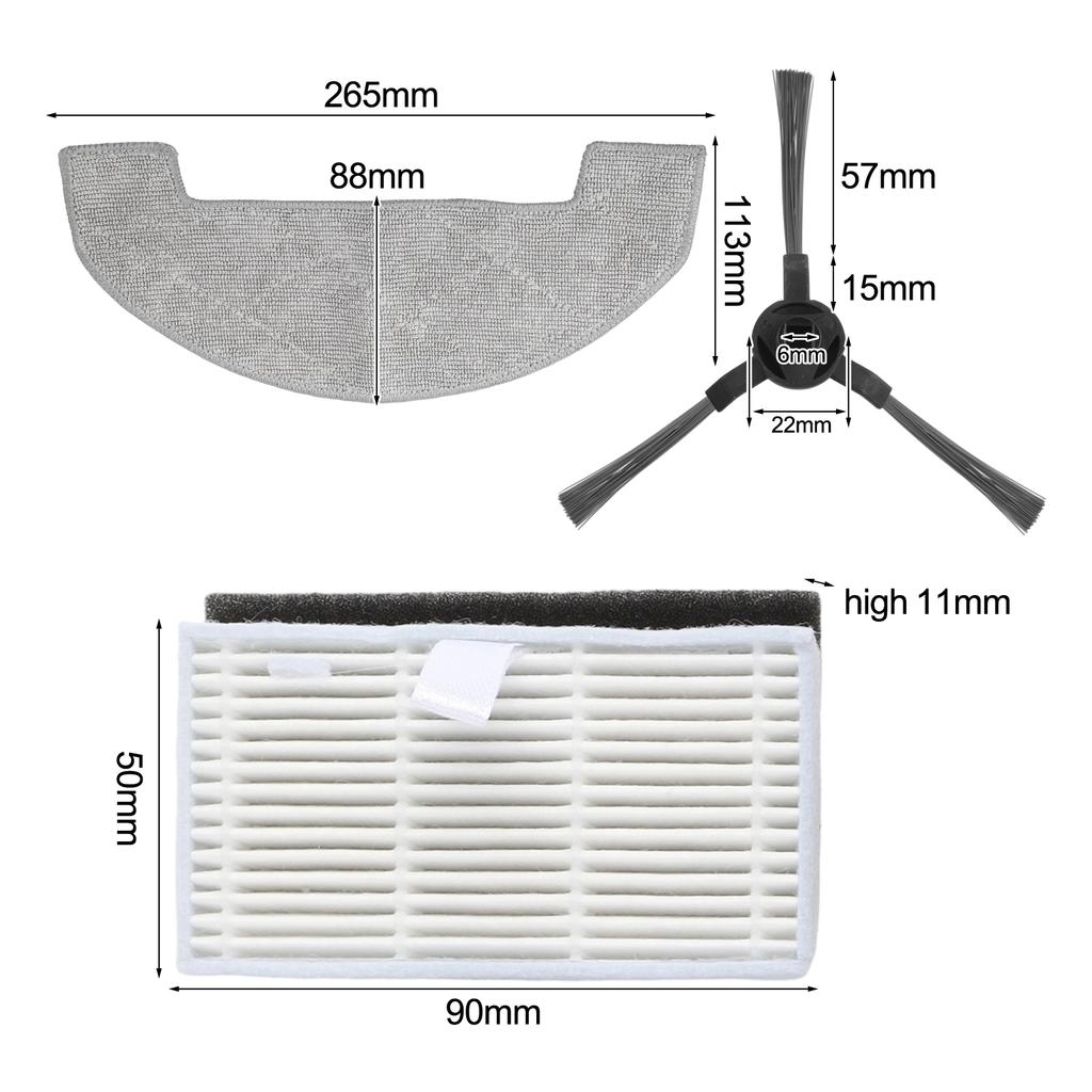 Replacement Accessory Set for BPMIO B15 for Plus Vacuum Main Brush Filters Side Brushes and Mop Cloth for Cleaning