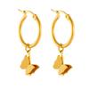 Gold Plated Stainless Steel Frosted Butterfly Hoop Earrings for Women