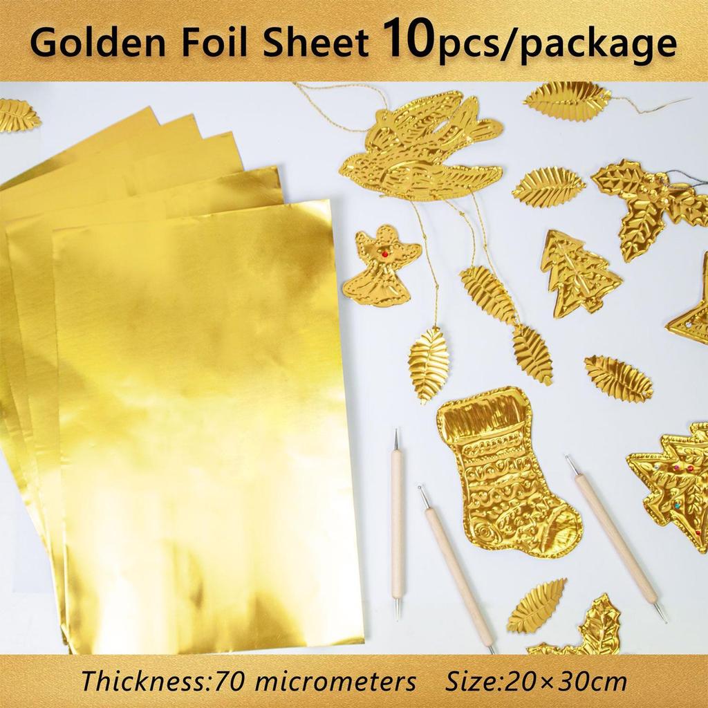 10 Sheets Handmade Foil Paper Craft Kit with Shimmer Gold and Silver Christmas Painting Engraving Mounting Art Ornament Making