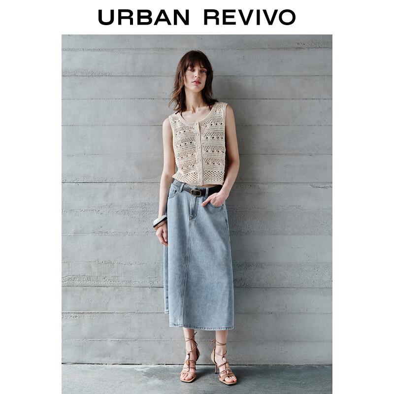 UR 2025 Women s Retro Washed Belted Denim Skirt XXS