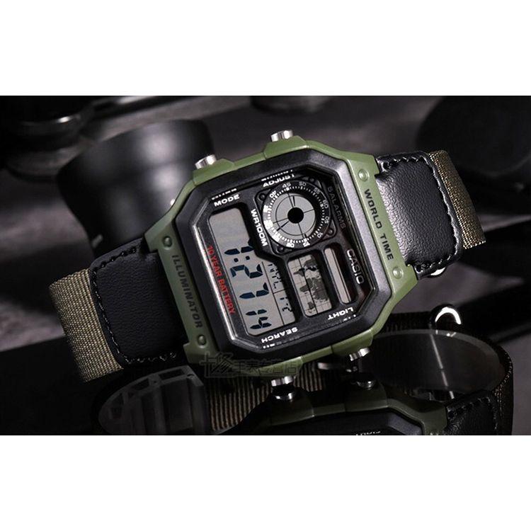 Casio Standard Series Small Square Sports Ten-Year Power Quartz Movement Canvas Strap Men Watches Black AE-1200WHB-3B