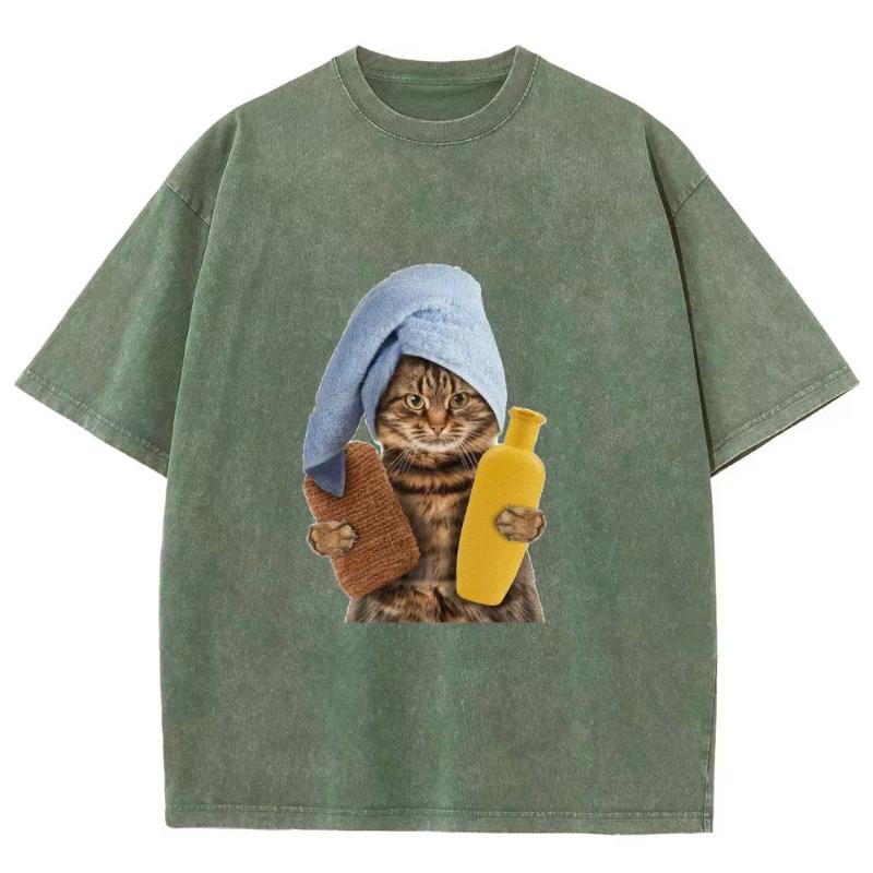 

Funny Cats Printed Washed TShirts Women Cotton Oversize Tops Distressed ONeck Comfortable Streetwear Summer Womans Clothes S