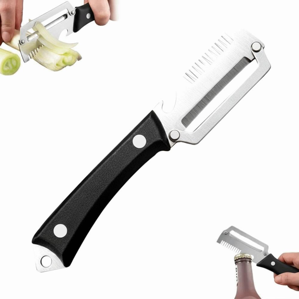 Multi-Functional Vegetable Peeler with Bottle Opener Wooden Handle Kitchen Shredder Stainless Steel Peeling Tool