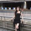 Mori Irregular Small Flying Sleeve Dress French Temperament Design Sense Skinny New Waist Suspender Long Dress