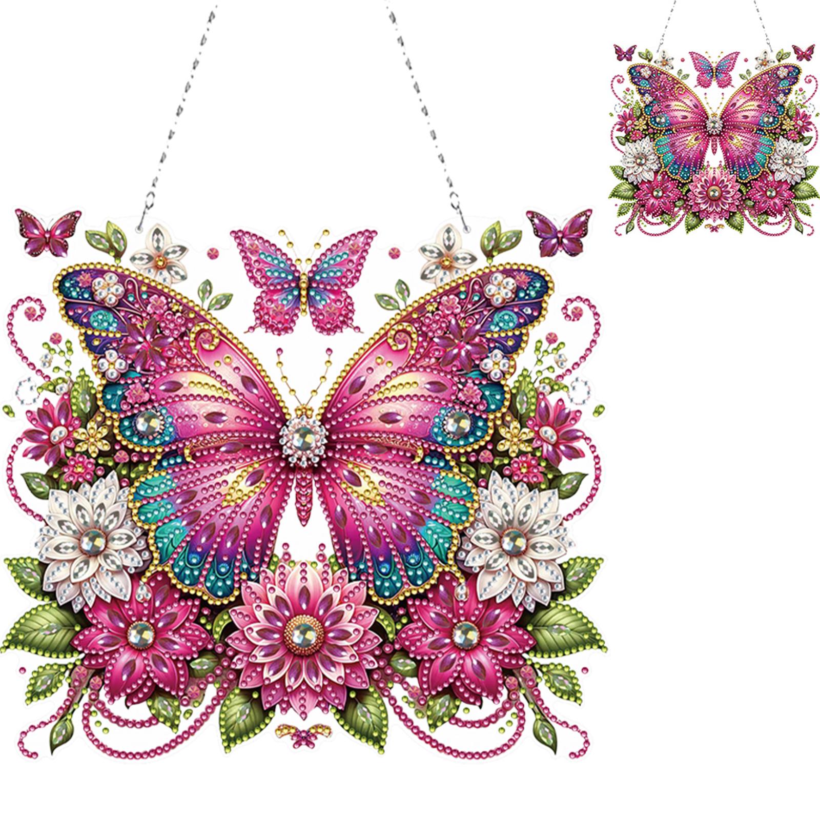 Flowers Butterflies Rhinestone Diamond Art Pendants DIY Diamond Art Pendant Kit Diamond Painting Hanging Pendant for Art Crafts