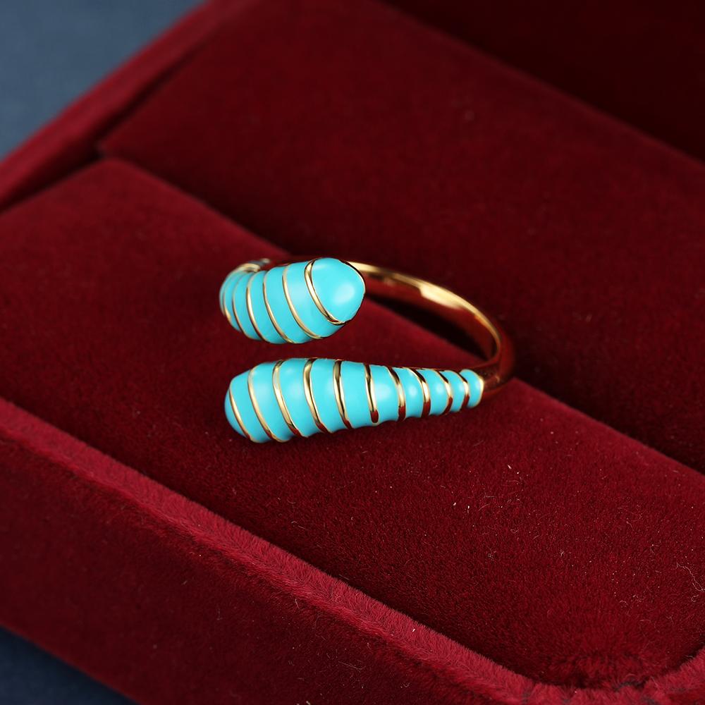 

Регулируемые кольца с радужной эмалью золотого цвета для женщин, открывающиеся кольца, свадебные украшения синий