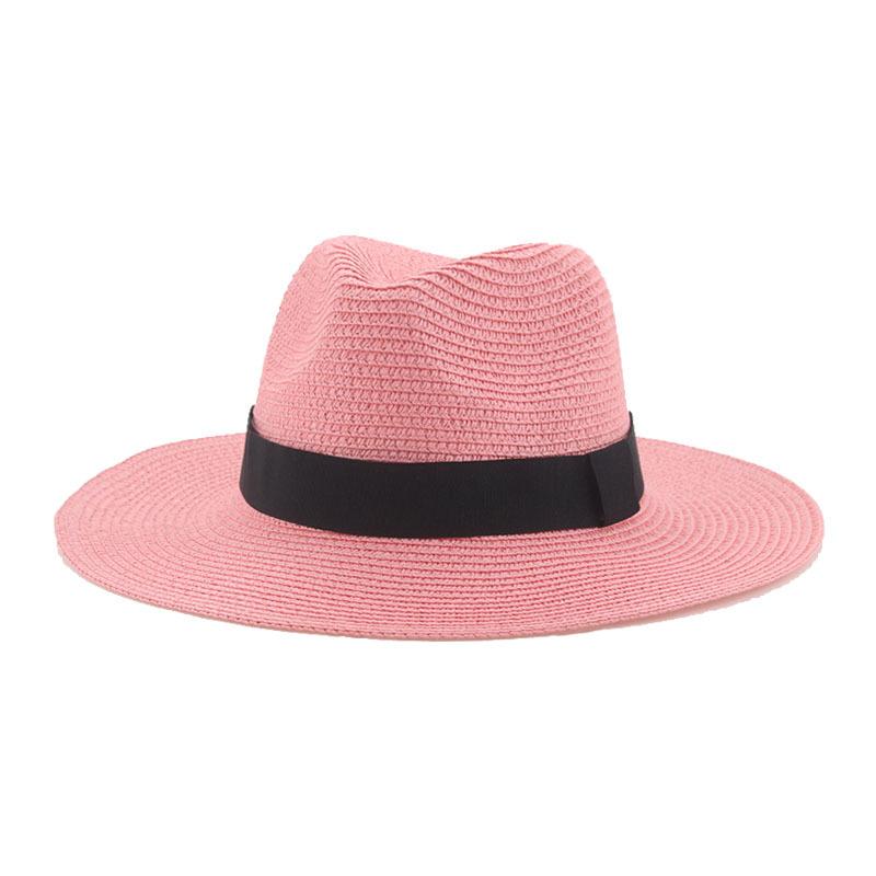 Black Ribbon Panama Straw Hat Flat Eaves Outdoor Spring and Summer Sunshade Beach Hats for Women