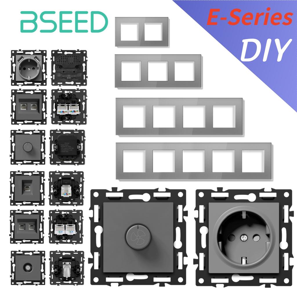 BSEED Switch DIY Modules Smart Light Switch Parts White Glass Frame DIY Combination Wall Sockets USB Charge Key E-Series