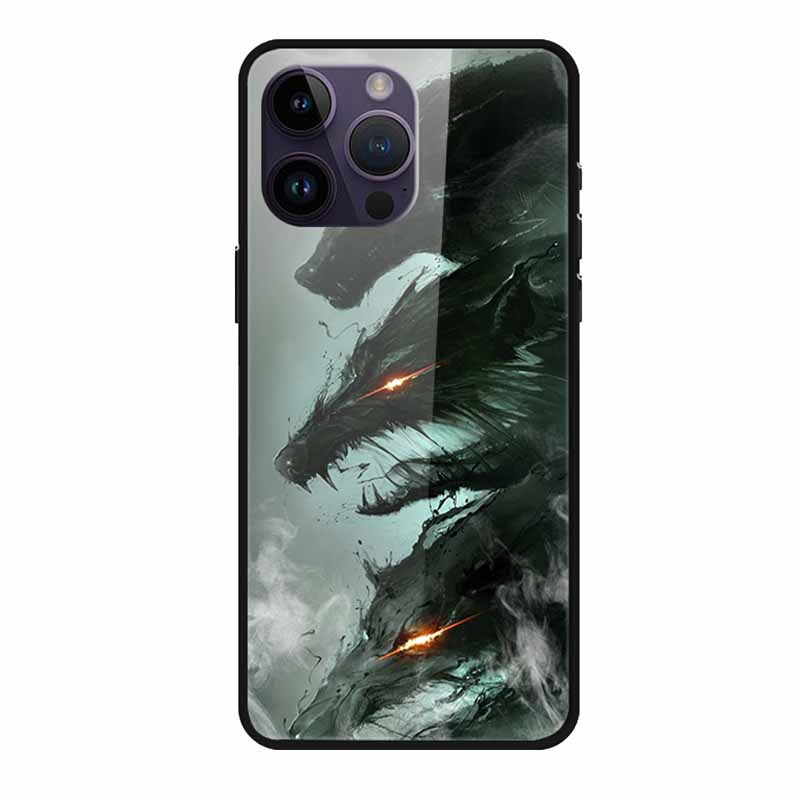 Phone Case for Apple Iphone 15 Pro 15 Plus Tempered Glass Hard Back Cover for Iphone 15 Pro Max Iphone15 Wolf Lion Funda Capa