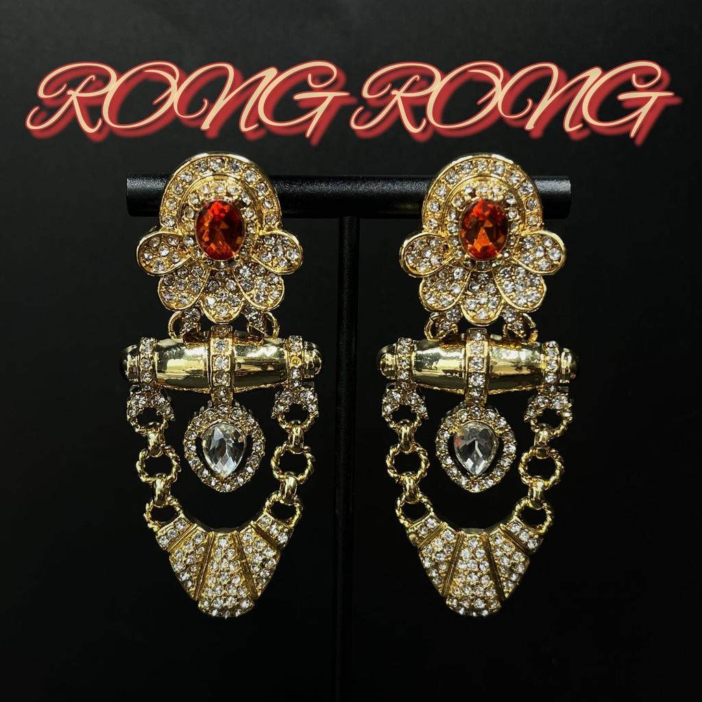 Medieval Earrings Vintage Court Style Drop Glaze Enamel Color Camellia Stud Earrings Plated 24k Gold