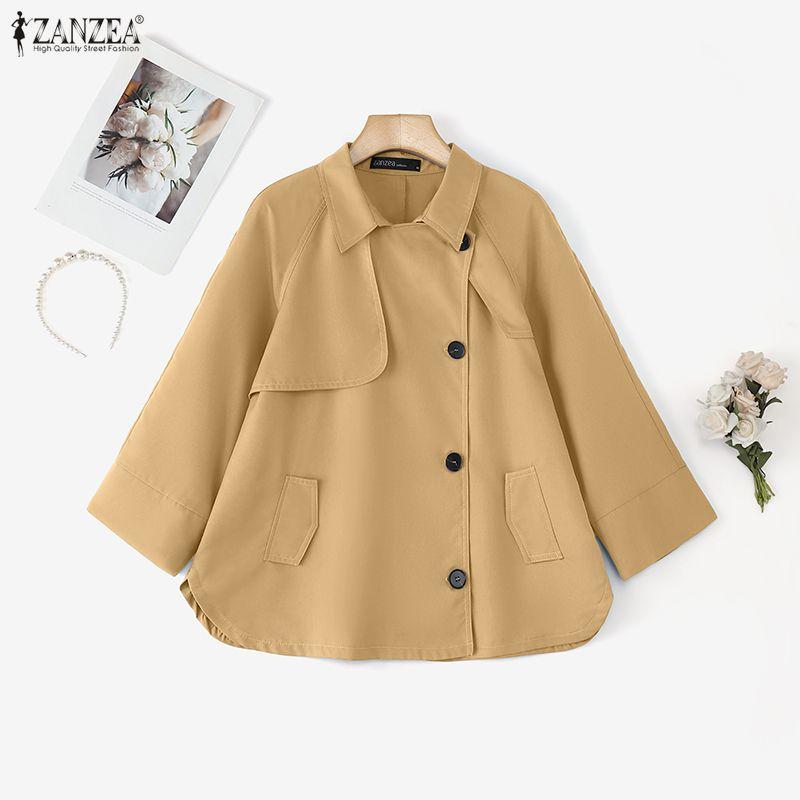 ZANZEA Women Casual Turn Down Collar Loose 3/4 Sleeve Plain Blouse