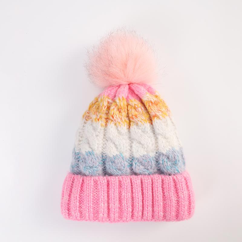 Cheap Fashion Fleece Lining Acrylic Winter Women Beanie Knitted Cap One Size розовый
