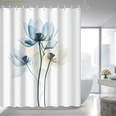 1pc Modern Art Painting Lotus Shower Curtain Partition Curtain, 12 Hooks Shower Curtain, Home Decoration, Bathroom Accessories