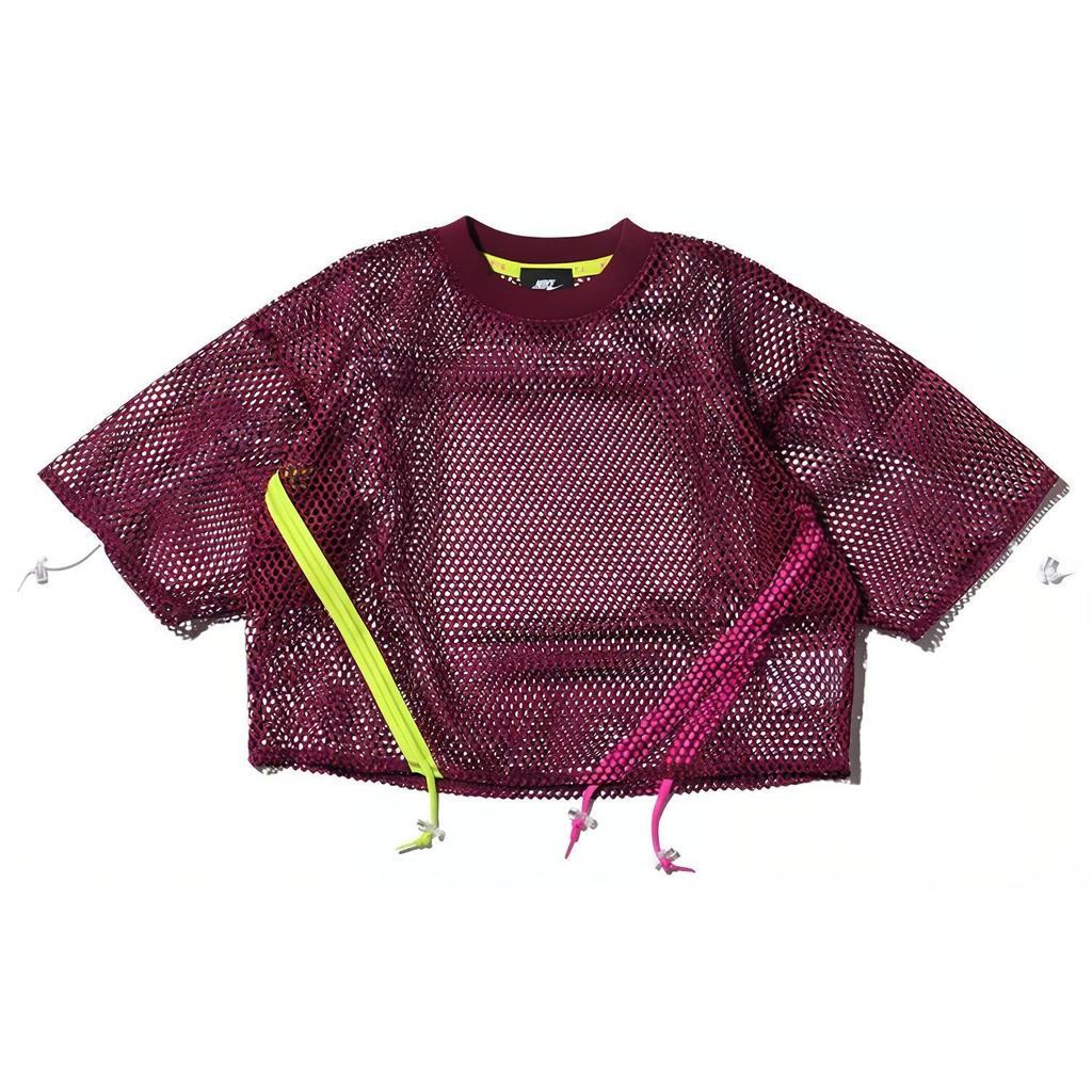 Nike Camiseta Deportiva de Malla con Cordón y Manga Corta para Mujer Tops Burdeos AR3034-609