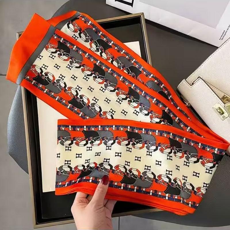 1 pcs 150x14cm Korean Style Silk Scarf Spring Autumn Small Narrow Long Hair Tie Square Scarf Suit Shirt