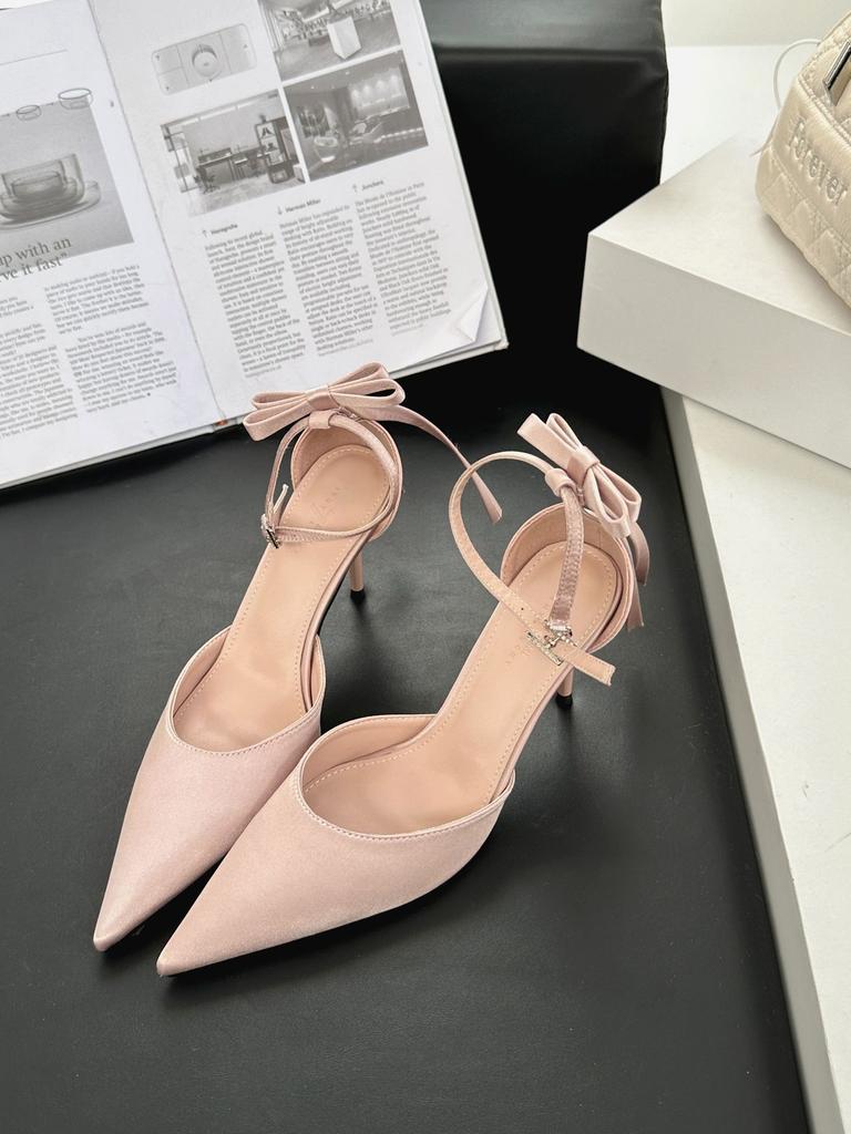 Sandals Spring Autumn Fashion Soft Bowone-Buckle Strap High Heels Women'S Slingback Low Cut