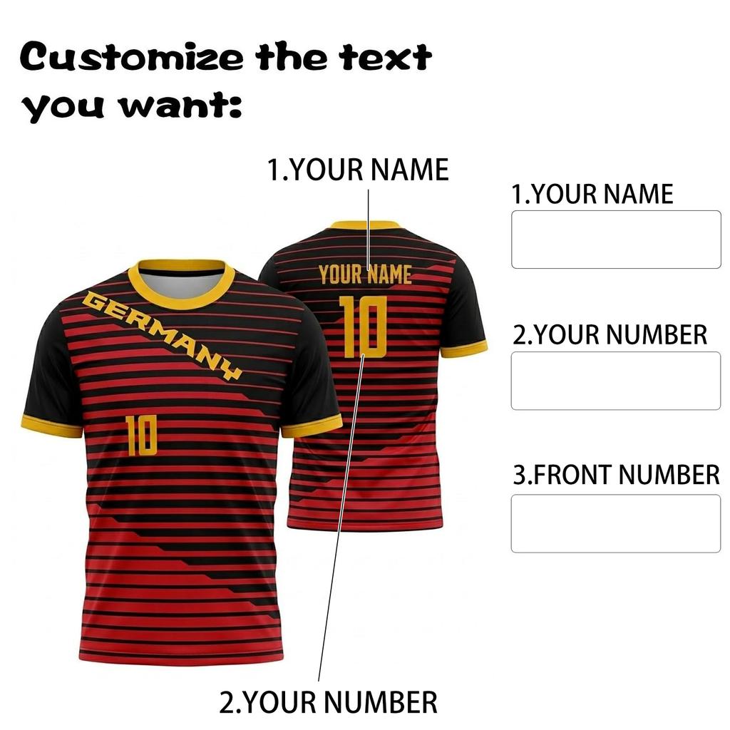 Unisex DIY International Soccer Fan Retro Street Style Crew Neck Jersey Lightweight Breathable Fabric Suitable for Outdoor Activities and Sports