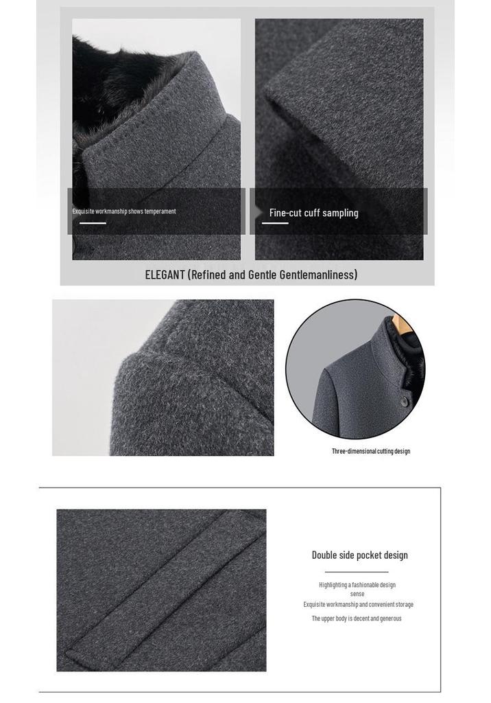 Men's Double-Faced Wool Coat with Detachable Down Lining, Wool Blend, Stand and Fur Collars, for Middle-Aged and Elderly.