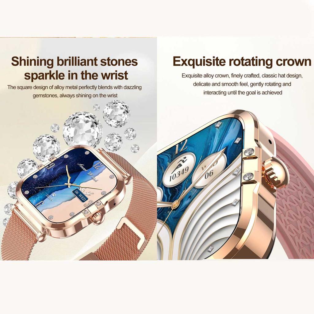 Rose Golden Smart Watch Ultra Thin Luxury Smartwatch Bluetooth Call Custom Dial Health Monitor Fitness Wristwatch for Ladies