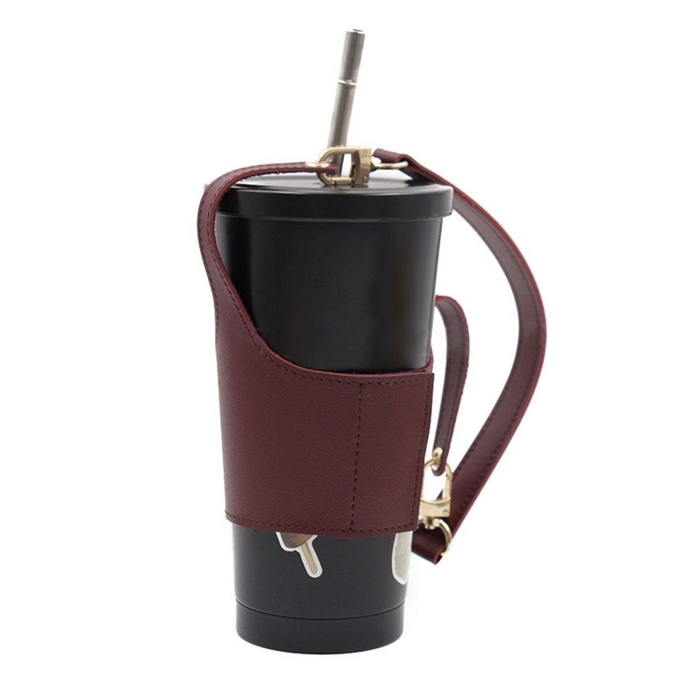 PU Leather Water Bottle Holder Outdoor Drink Carry Strap Portable Coffee Cup Sleeve