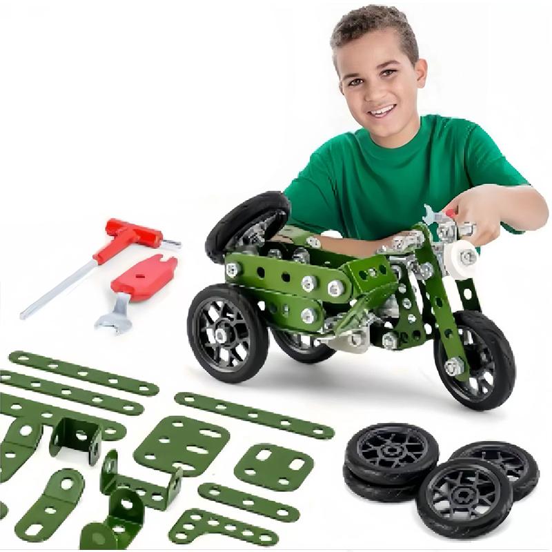 Çocuklar İçin Metal Yapı Askeri Serisi Montaj Oyuncakları Erector Set Değişken Çok Şekilli Yarış Arabası Motosiklet Yapım Kiti Erkek Çocuk Hediyesi