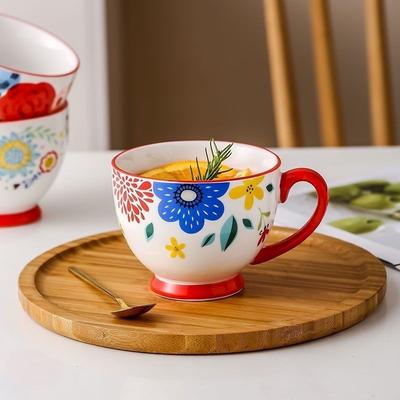Tazza Mug in Ceramica Domestica Retro Fiori Dipinti a Mano Tazza per Acqua Tazza per Colazione con Avena Caffè Latte Bottiglia Tazza da Tè da Ufficio