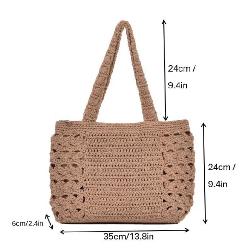 Lazy Wind Large-capacity Cotton Thread Woven Bag Hollow Shoulder Women's Bag Straw Woven Bag Vacation Wind Beach Bag Spring New Models