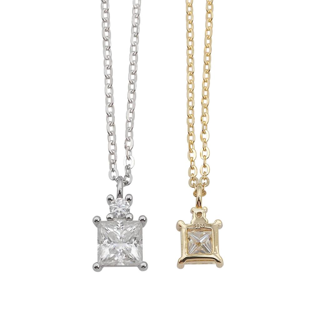Super Shiny Princess Cut Moissanite Square Necklace, 1/1.5 Carat, Light Luxury Clavicle Chain, Elegant European & American Style Jewelry
