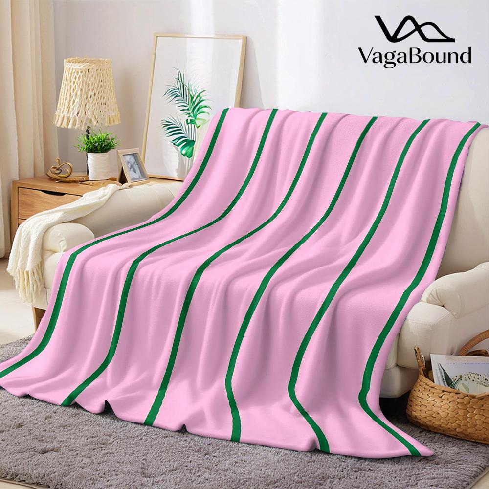 Pink Green Stripes Flannel Blanket Warm Soft Halloween Christmas Couch Warm Cozy Decorative Decor Gift For All Season