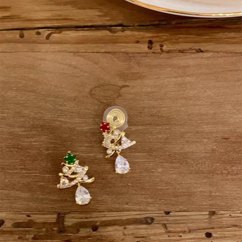Zircon Christmas Tree Pearl Earrings for Women Light Luxury Drop Earrings Fashion Charm Zircon Christmas Gifts 2025 New In