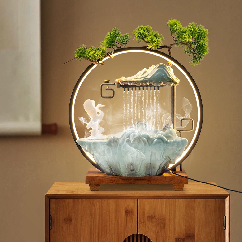 Zen-Brunnen für Heim- und Bürodeko, Beruhigender Entspannender Tischbrunnen mit LED, Moderner Zimmerbrunnen zur Stressreduzierung