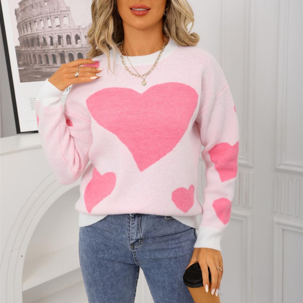 Ladies' Fashionable Heart-shaped Sweater, Loose And Versatile Valentine's Day Knitted Pullover Sweater