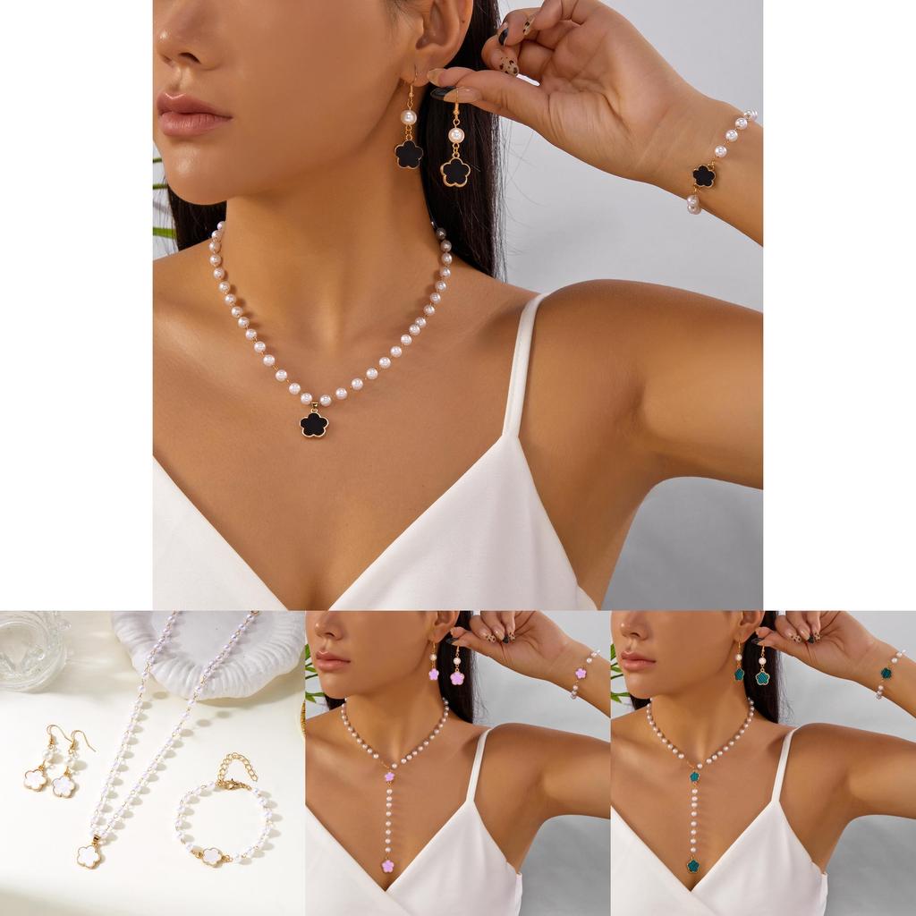Flower Shape Double Sided Necklace Earrings Bracelet Gift For Ladies