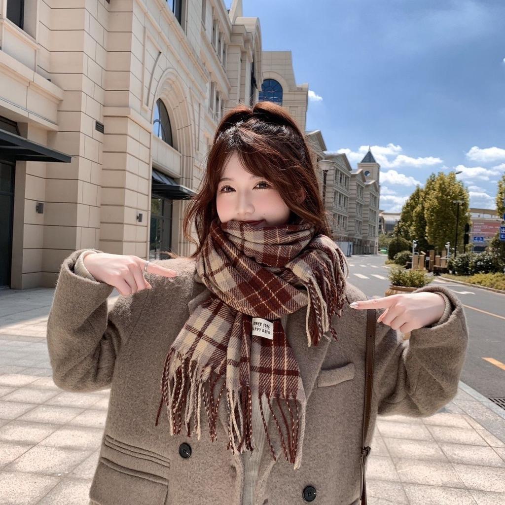 New High end Fashion Plaid Cute Girls Versatile Student Autumn and Winter Thickened Warm Shawl Dual Purpose Couple Scarf