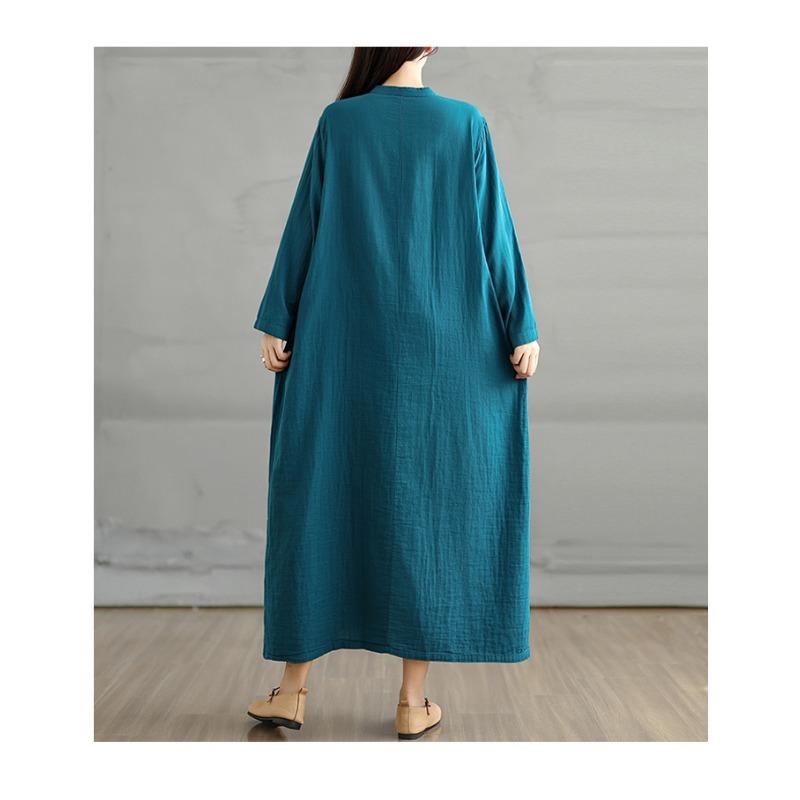 DIMANAF 2025 Women Plus Size Autumn Long Dress Loose Casual Oversize Long Sleeve Maxi Vintage Dress Cotton