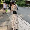 Summer 2025 Fashion Print Bufferfly Casual Long Dress Women Fashion Chic Ruffled Square Collar Dress Korean Elegant Bodycon Robe