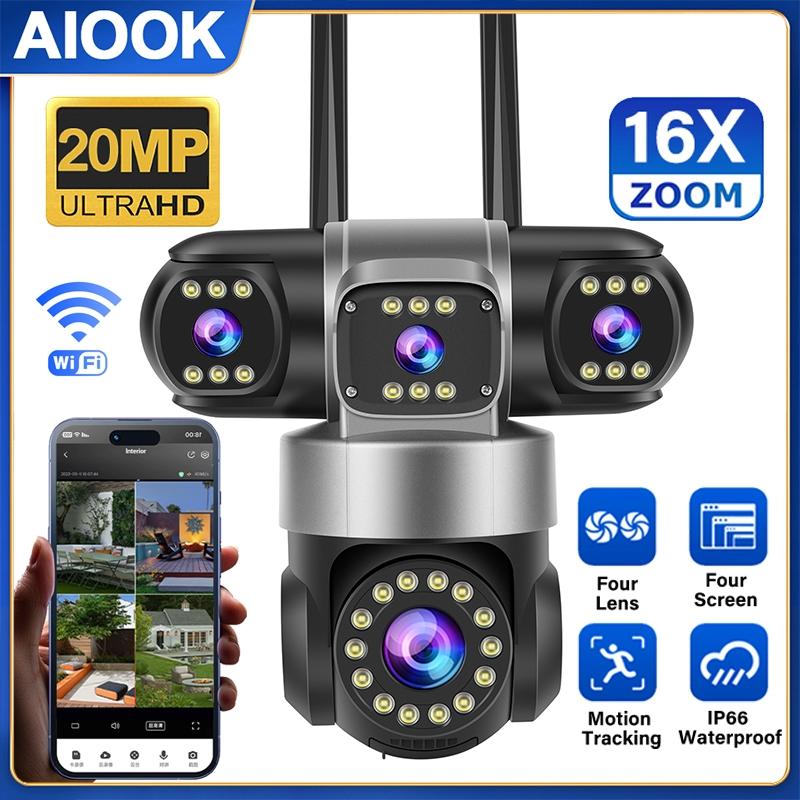 

AIOOK 16X ZOOM WiFi Camera HD 20MP Four Lens Outdoor Camera IP66 Waterproof Night Vision Two-Way Intercom Mobile Track IP CCTV Camera