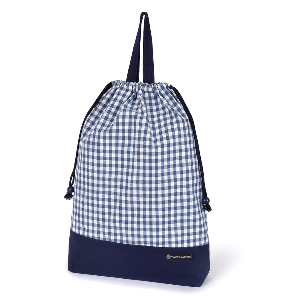 COLORFUL CANDY STYLE Large Drawstring Gym Clothes Bag Name with Handles and Large Check and Navy Set of Cool Gym Clothes Perfect for and (with Tag)