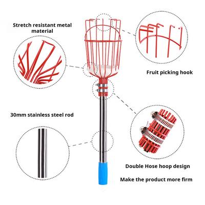 Fruit Picker with Basket Stainless Steel Segmented Long Handle Fruit Harvesting Tool