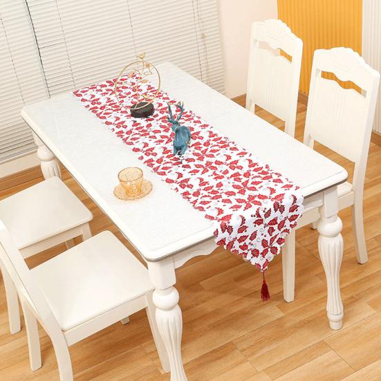 Střapcová dekorace Dlouhý běhoun na stůl Slavnostní atmosféra Vánoční ražba Potisk listů Ubrus Vánoční ozdoba Domácí dekorace