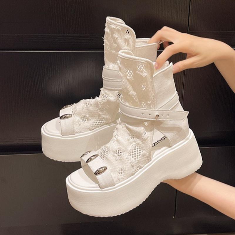 Fashion Women's Sandals High-end Thick-soled Belt Buckle Open-toed Cool Boots Hollow Out Women's Temperament Roman Boots Sandalias Mujer
