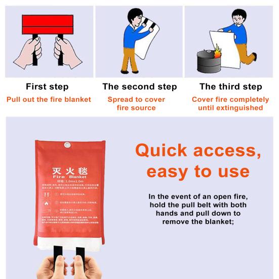 Pătură ignifugă de urgență cu mâner Protecție ignifugă Pătură ușoară din fibră de sticlă utilizată pe scară largă