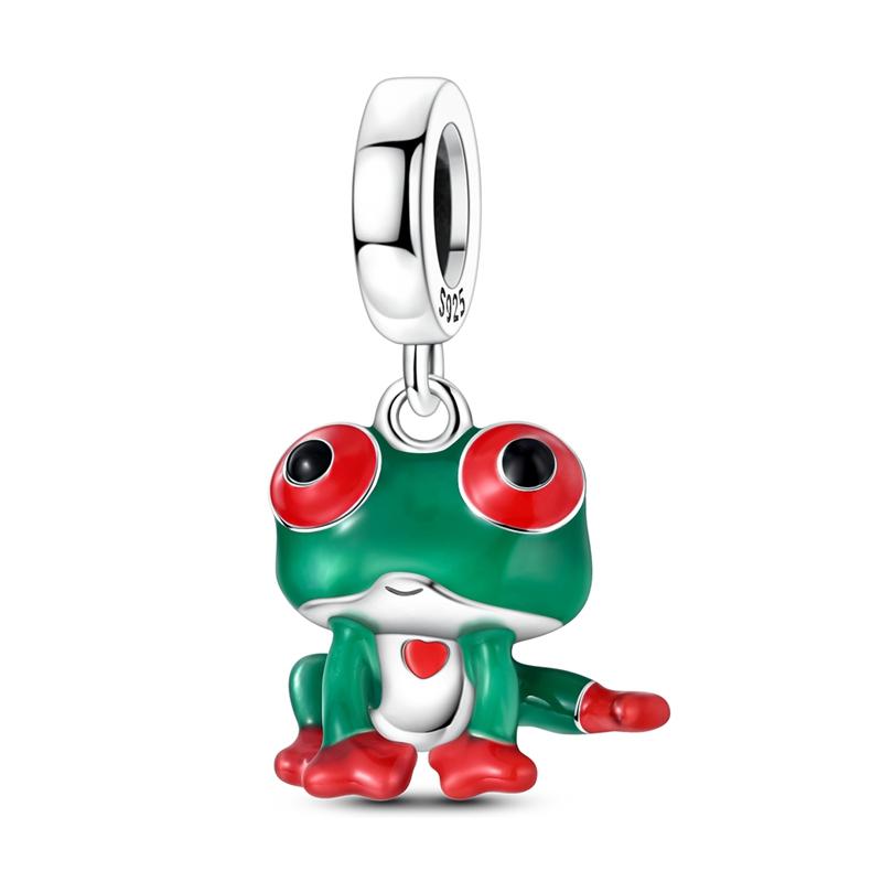 Green Series 925  Silver Dinosaur Bow Puppy Swallow Umbrella Four-Leaf Clover Charm Fit DIY Bracelet Necklace Party Gift