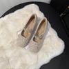The Inner Height Increases, the Small Man Wears Bow-tie Fluffy Shoes, and the Outer Wear Velvet Rhinestone Mary Jane Ballet Single Shoes,