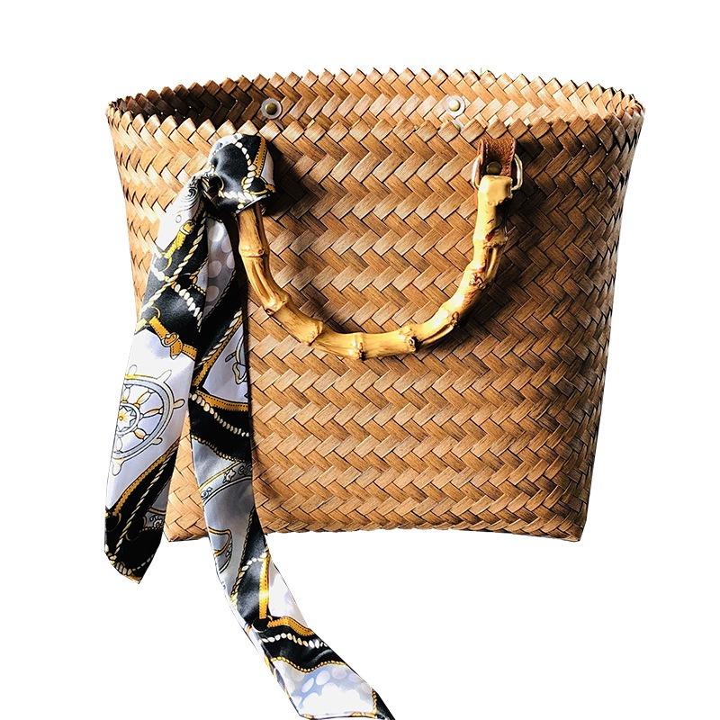 New Bamboo Bag Shopping Basket Handlebar Retro Simple Going Out Large Capacity Versatile Woven Bag Handbag