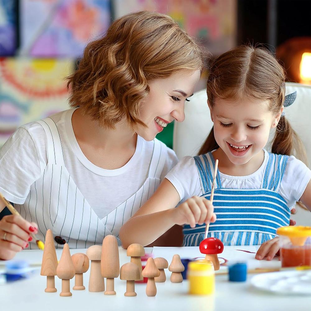 2PCS Unfinished Wooden Mushroom Natural Wood Mushrooms for DIY Crafts and Arts Paint Color Ornaments for Home Decorations